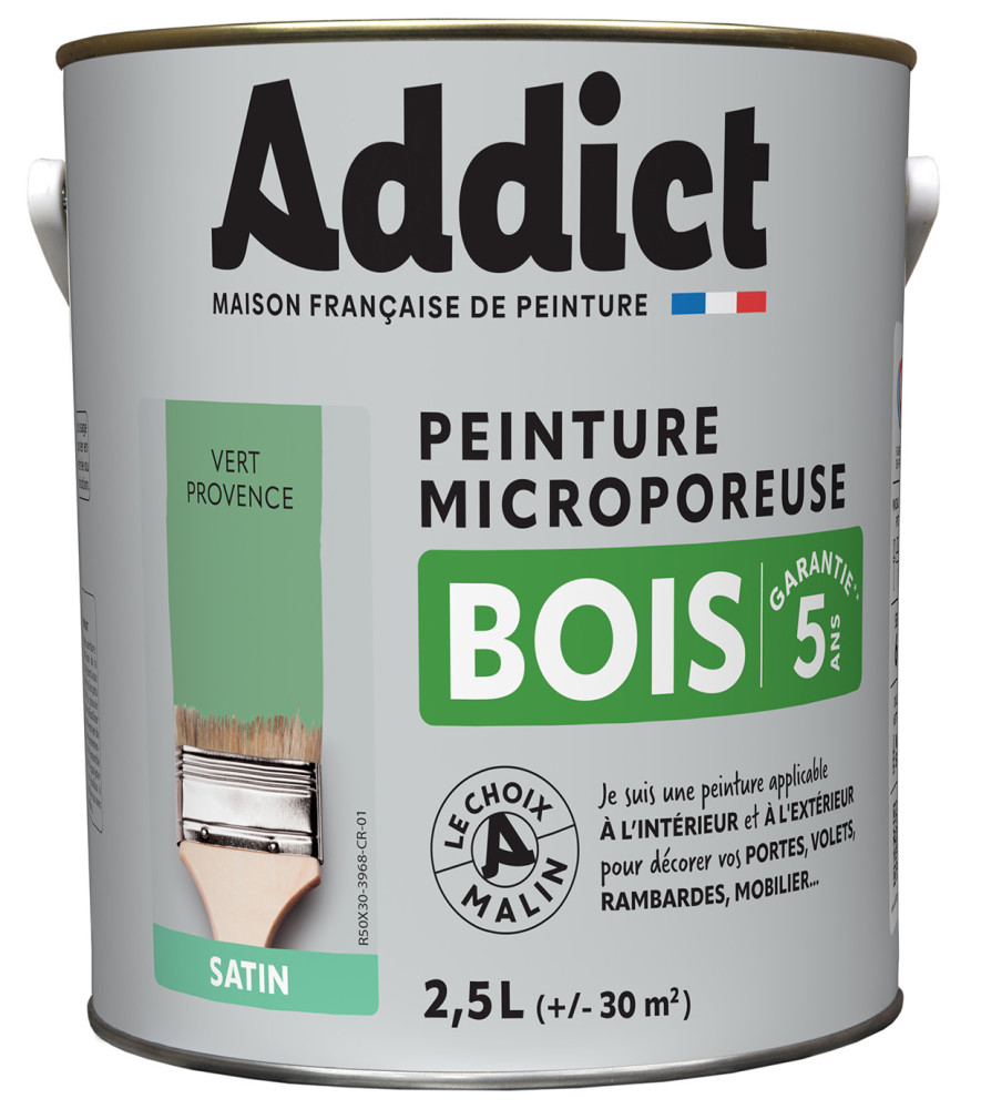 Peinture bois ADDICT glycéro satin vert provence 2,5L Peinture bois ADDICT glycéro satin vert provence 2,5L