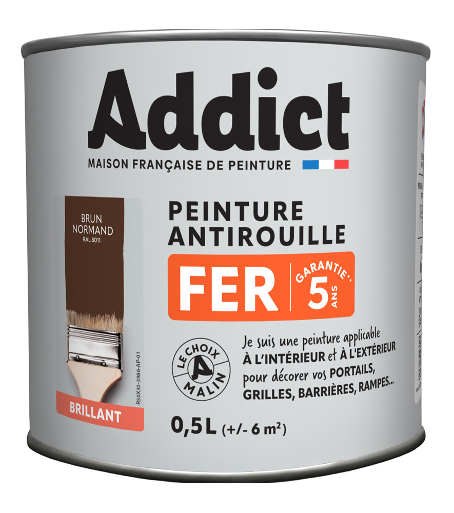 Peinture fer ADDICT glycéro brillant brun noyer-brun normand RAL 8011 0,5L Peinture fer ADDICT glycéro brillant brun noyer-brun normand RAL 8011 0,5L