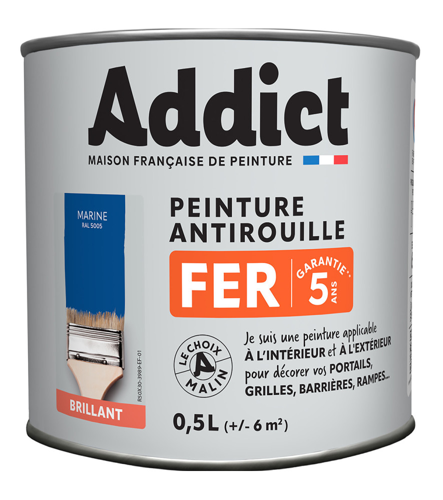 Peinture fer ADDICT glycéro brillant marine RAL 5005 0,5L