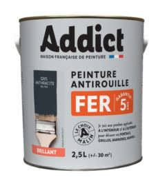 Peinture fer ADDICT glycéro brillant gris anthracite RAL 7016 2,5L