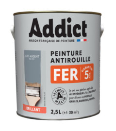Peinture fer ADDICT glycéro brillant gris argent RAL 7001 2,5L