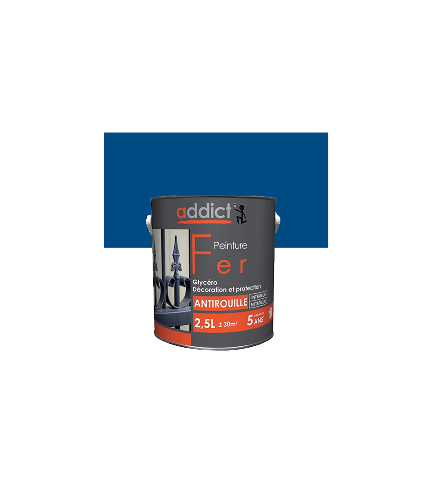 Peinture fer ADDICT glycéro brillant marine RAL 5005 2,5L Peinture fer ADDICT glycéro brillant marine RAL 5005 2,5L