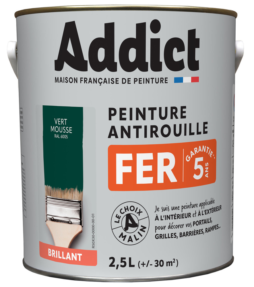 Peinture fer ADDICT glycéro brillant vert mousse RAL 6005 2,5L Peinture fer ADDICT glycéro brillant vert mousse RAL 6005 2,5L