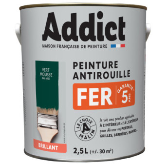 Peinture fer ADDICT glycéro brillant vert mousse RAL 6005 2,5L