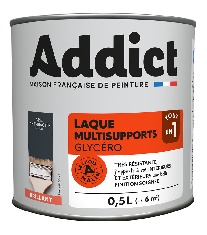 Laque ADDICT multi-supports brillante gris anthracite RAL 7016 0,5L Laque ADDICT multi-supports brillante gris anthracite RAL 7016 0,5L