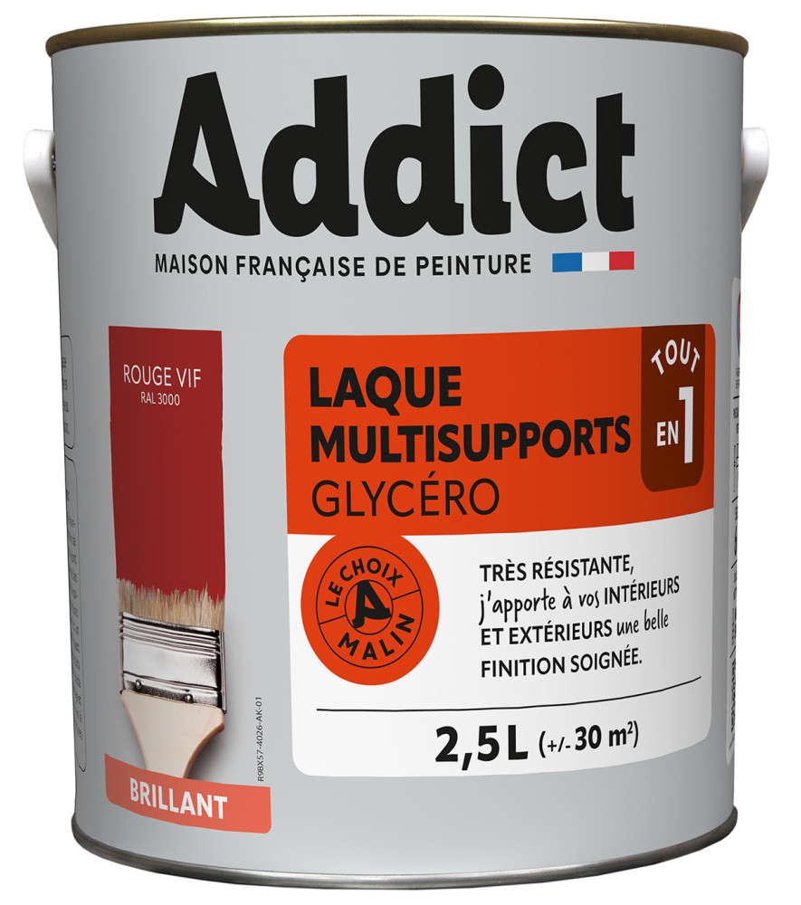 Laque ADDICT multi-supports brillante cerise-rouge vif RAL 3000 2,5L Laque ADDICT multi-supports brillante cerise-rouge vif RAL 3000 2,5L
