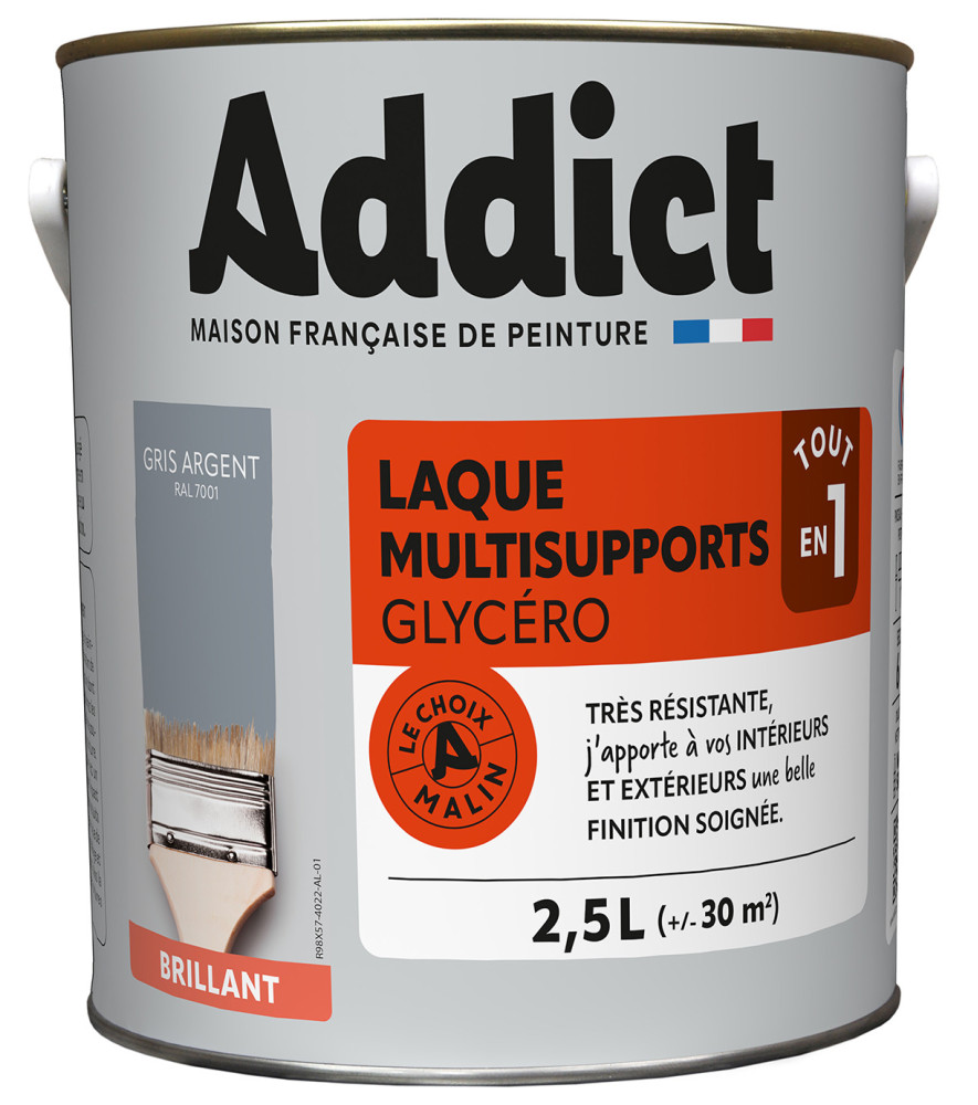 Laque ADDICT glycéro brillante gris minéral-gris argent RAL 7001 2,5L Laque ADDICT glycéro brillante gris minéral-gris argent RAL 7001 2,5L