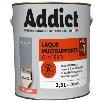 Laque ADDICT glycéro brillante gris minéral-gris argent RAL 7001 2,5L