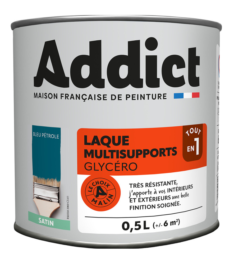 Laque ADDICT multi-supports satin bleu pétrole 0,5L