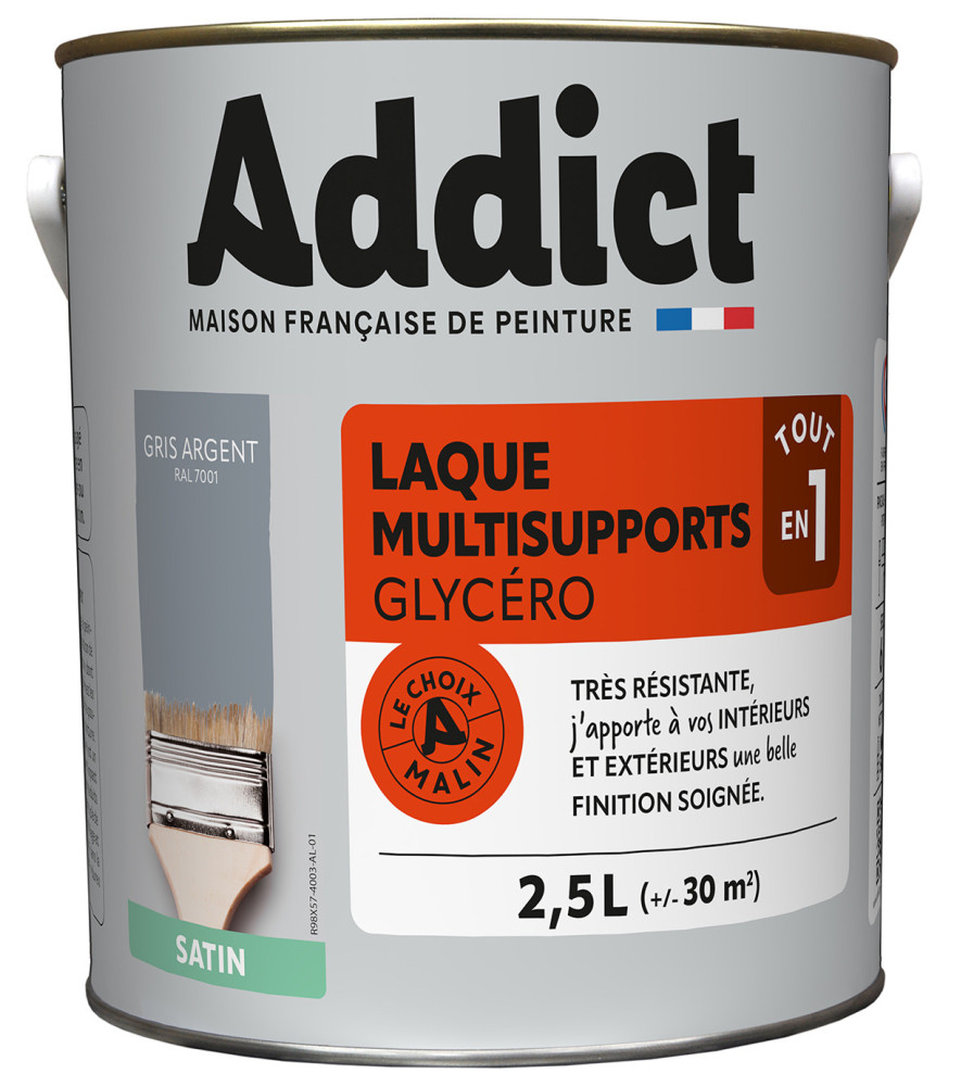 Laque ADDICT multi-support satin gris minéral-gris argent RAL 7001 2,5L Laque ADDICT multi-support satin gris minéral-gris argent RAL 7001 2,5L