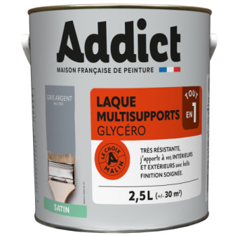 Laque ADDICT multi-support satin gris minéral-gris argent RAL 7001 2,5L