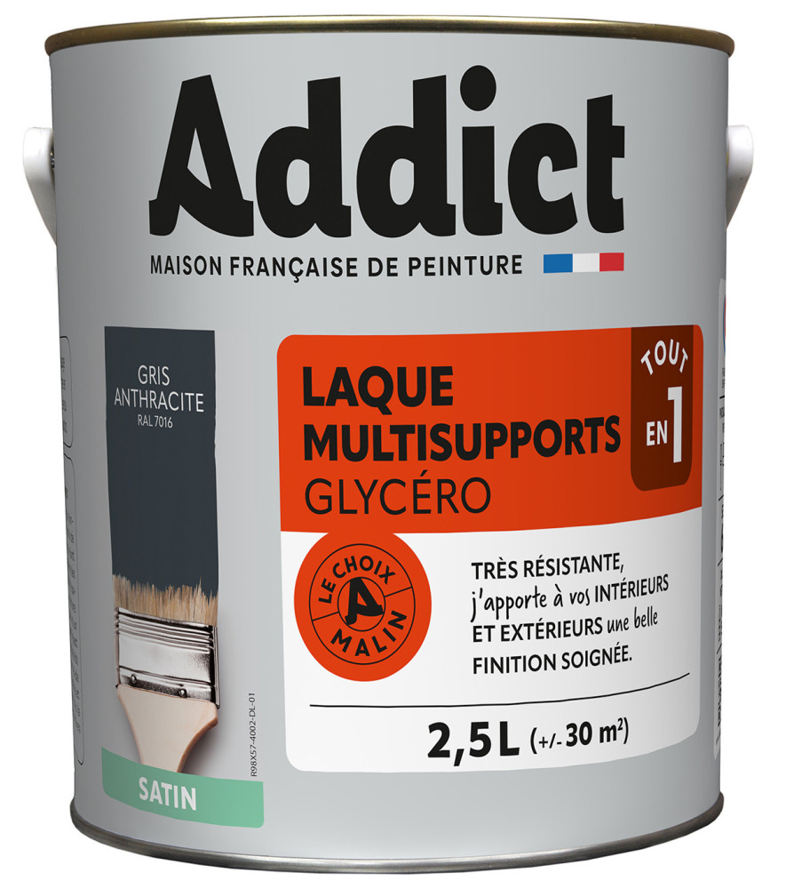 Laque ADDICT multi-supports satin manganèse-gris anthracite RAL 7016 2,5L Laque ADDICT multi-supports satin manganèse-gris anthracite RAL 7016 2,5L