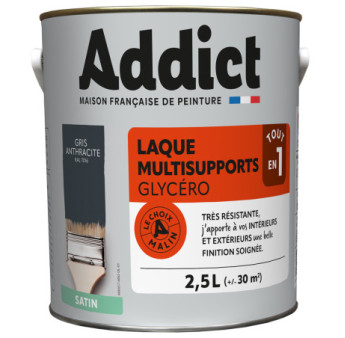 Laque ADDICT multi-supports satin manganèse-gris anthracite RAL 7016 2,5L
