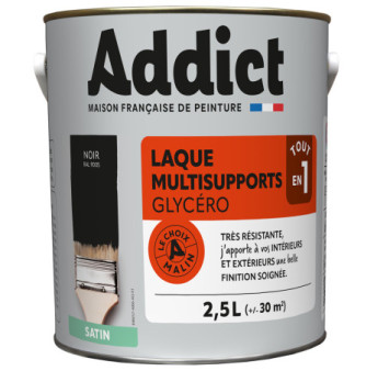 Laque ADDICT multi-supports satin noir RAL 9005 2,5L