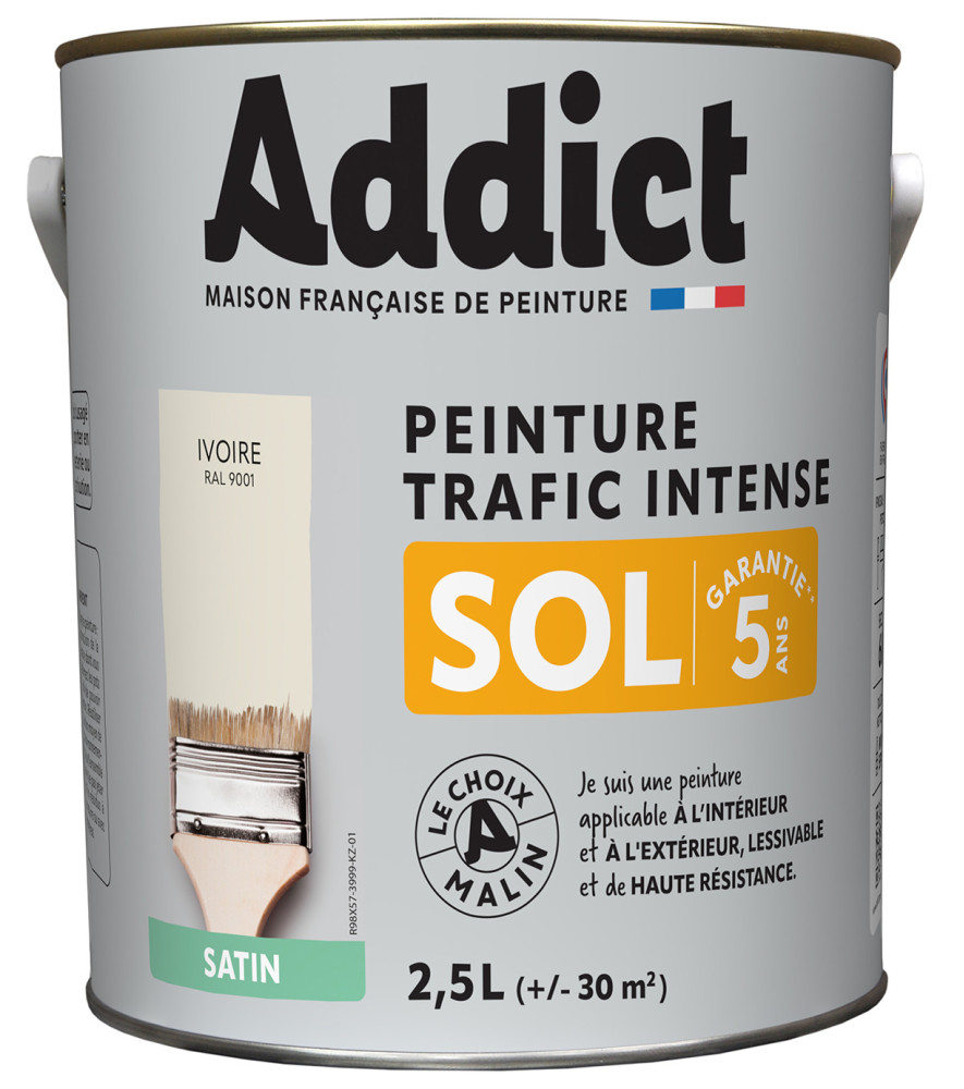 Peinture sol ADDICT glycéro satin pierre-ivoire RAL 9001 2,5L Peinture sol ADDICT glycéro satin pierre-ivoire RAL 9001 2,5L