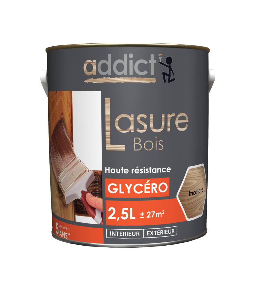 Lasure bois ADDICT glycéro incolore 2,5L Lasure bois ADDICT glycéro incolore 2,5L