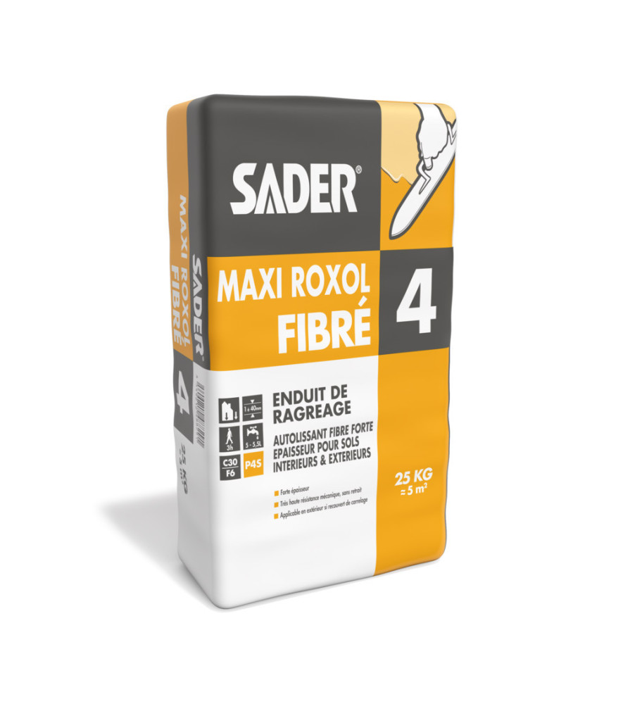 Ragréage SADER Maxi Roxol Fibre P4 sols intérieurs/extérieurs 25kg Ragréage SADER Maxi Roxol Fibre P4 sols intérieurs/extérieurs 25kg