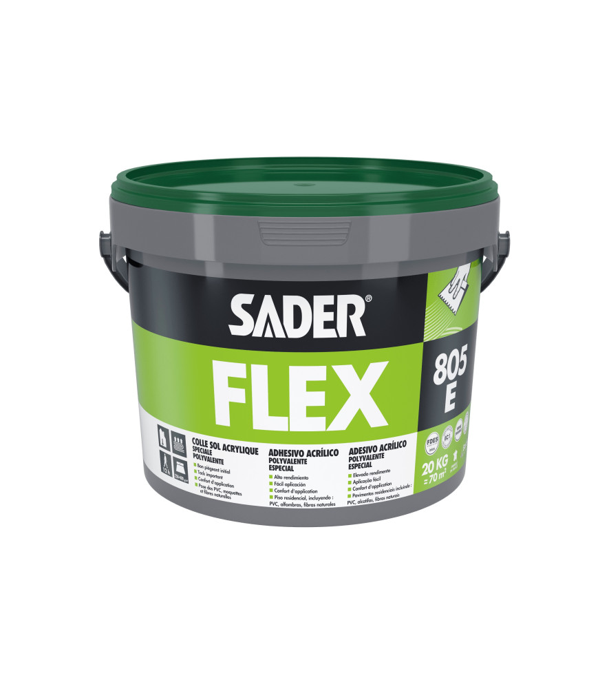 Colle sol SADER Saderflex 805E confort polyvalente spéciale chantiers 20kg Colle sol SADER Saderflex 805E confort polyvalente spéciale chantiers 20kg