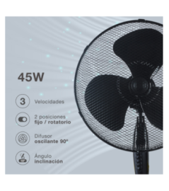 Ventilateur Kureli GARSACO  45W noir 3 en 1 table,mur et sol