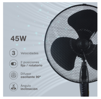 Ventilateur Kureli GARSACO  45W noir 3 en 1 table,mur et sol