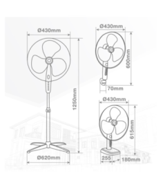 Ventilateur Kureli GARSACO  45W noir 3 en 1 table,mur et sol