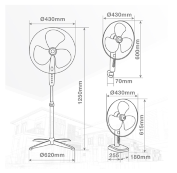 Ventilateur Kureli GARSACO  45W noir 3 en 1 table,mur et sol