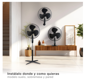 Ventilateur Kureli GARSACO  45W noir 3 en 1 table,mur et sol