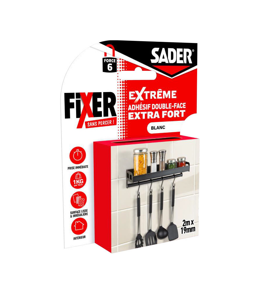 Adhésif SADER Double face FSP Extrême 2mx19mm Adhésif SADER Double face FSP Extrême 2mx19mm