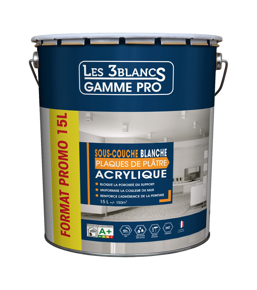 Sous-couche Plaques de Plâtre LES 3 BLANCS mat blanc 15L Sous-couche Plaques de Plâtre LES 3 BLANCS mat blanc 15L