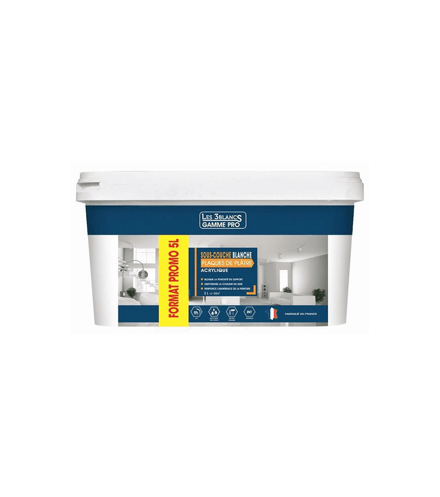 Sous-couche Plaques de Plâtre LES 3 BLANCS mat blanc 5L Sous-couche Plaques de Plâtre LES 3 BLANCS mat blanc 5L